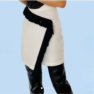 NWT A.L.C. Loren Asymmetrical Fringe Mini Skirt Cream Black 6